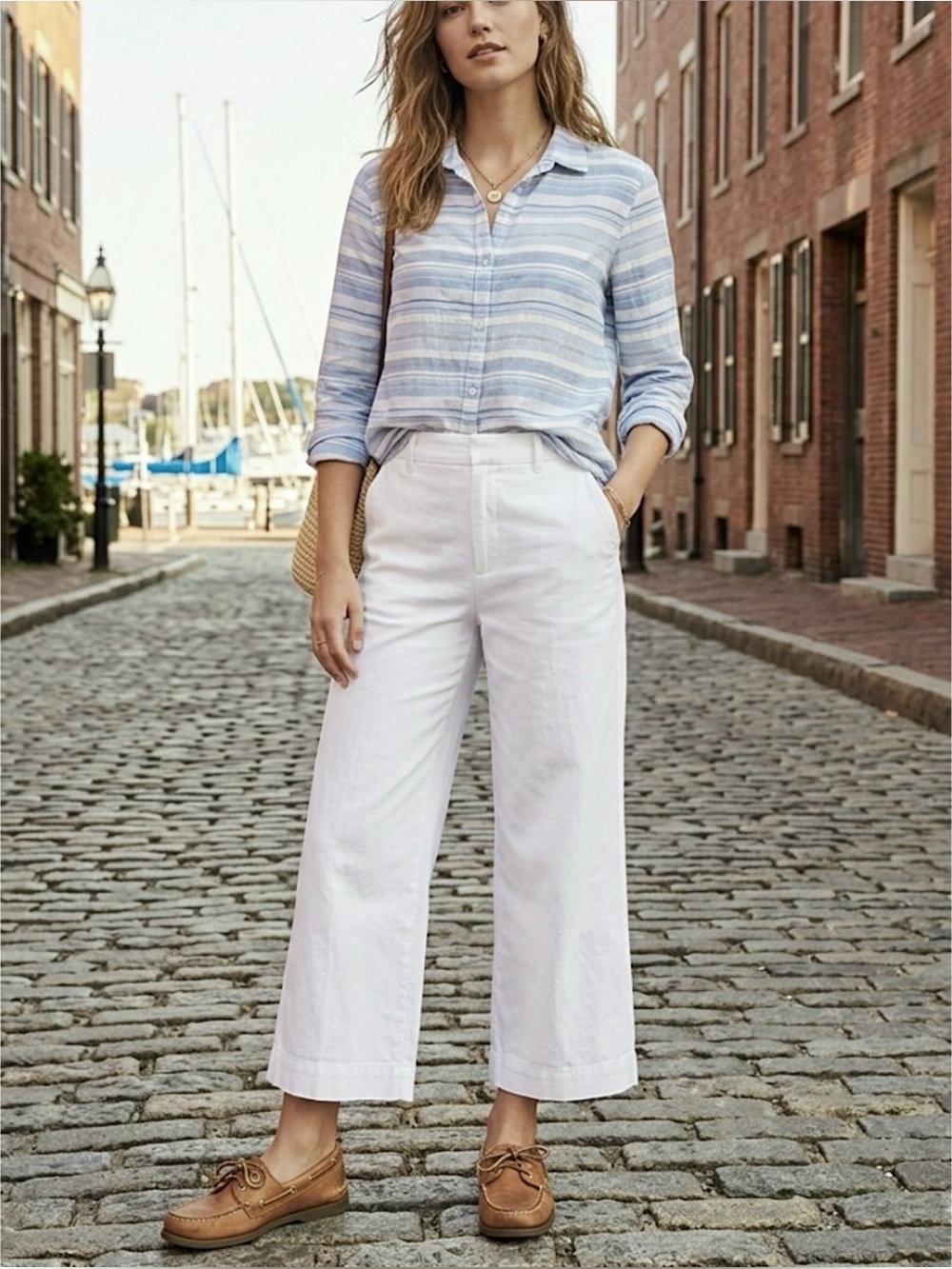 J. MCLAUGHLIN M 100% COTTON STRIPED SHIRT BLUE WHITE PREPPY QUIET LUXURY CAREER